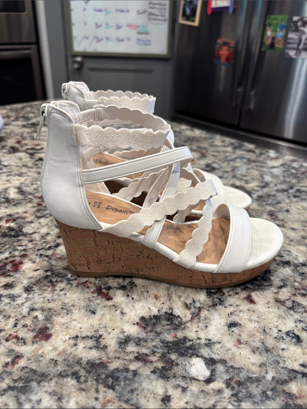 Dream Pairs White Scallop Strappy Cork Wedge Sandals